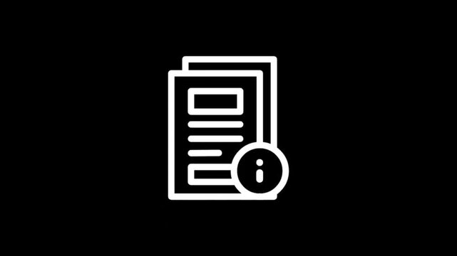 Animated document icon with information symbol for digital content and data