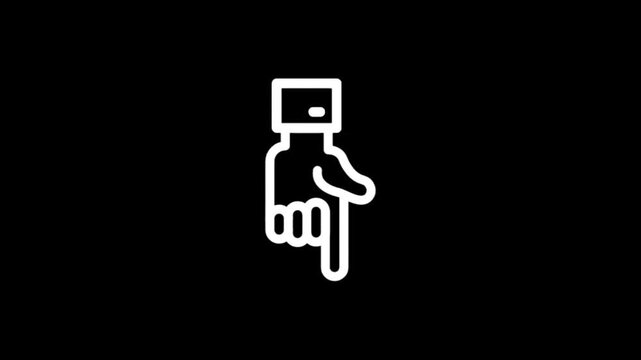 Animated hand pointing down icon with square head on black background