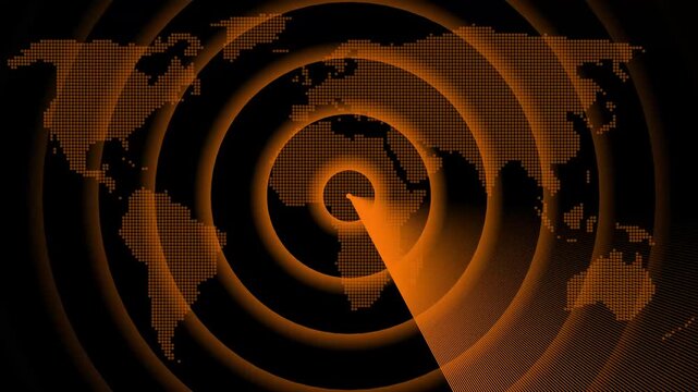 Radar point to detect enemy position. 4k  Aircraft signal and guidance hud icon radar animated .Radar screen animation on map background. Signal transmitted sonar radar