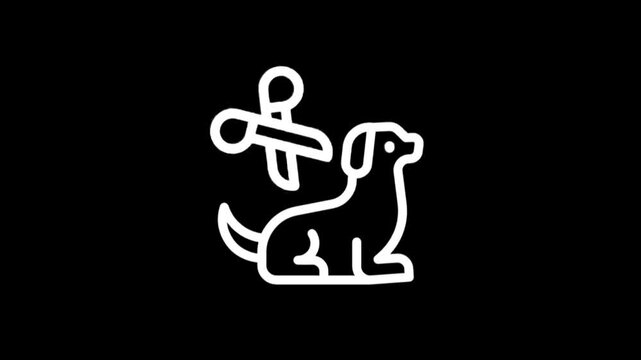 Dog grooming icon with scissors and comb on black background