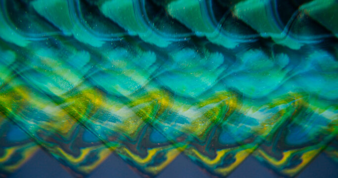 Blur glitter paint. Acrylic flow. Neon yellow green colorful shiny pigment sparkling texture spilling on abstract art background.