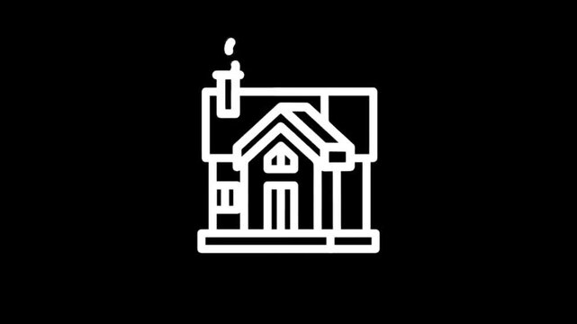 Animated house icon with chimney smoke on a black background