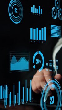 Business woman using digital tablet with animated interface