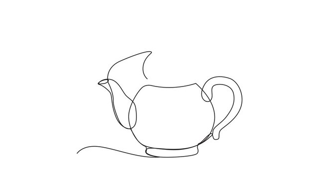 Continuous line of a teapot with rising steam animation, minimalist hand-drawn style for tea time and cafe concepts