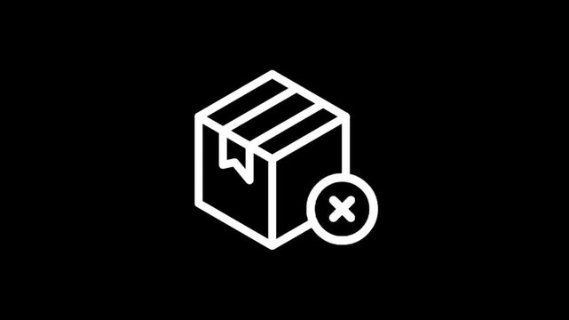 Animated icons of a package with a cross symbol indicating rejection or error