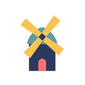 Flat illustration of a windmill with yellow sails