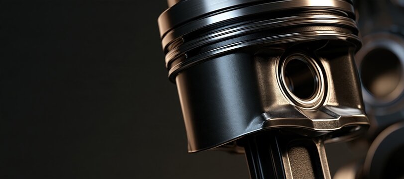Forged piston assembly and crankshaft segment with dramatic highlights on dark background