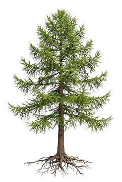 Ultra-realistic mature European Larch (Larix decidua), tall elegant deciduous conifer with a broad open pyramidal crown, graceful horizontal branches