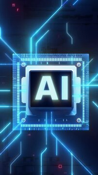 Glowing ai chip with futuristic digital circuit