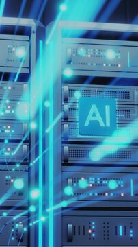 High tech data center servers with animated ai data center