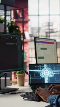 Man working at computer in modern office - Man using ai