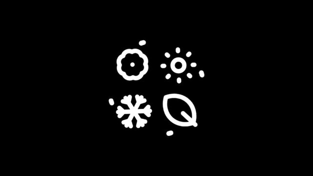 Animated icons representing seasons and weather changes on a black background