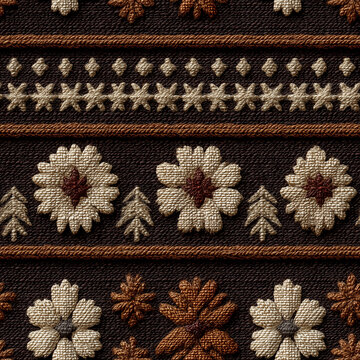 Seamless pattern of a traditional handwoven textile pattern in monochrome brown and white