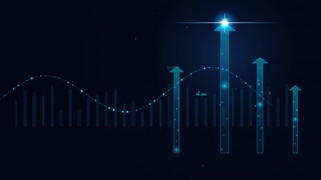 Digital financial growth chart with rising arrows and stock market data analytics animation trading business