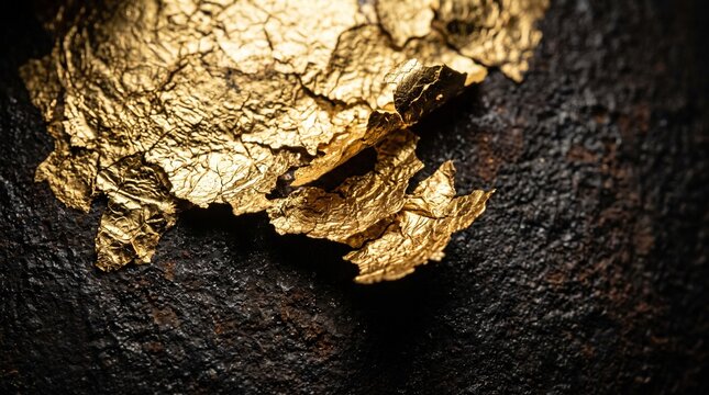 Shiny gold flakes on dark rough textured surface for luxury backgrounds.