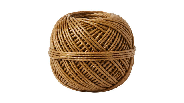Natural jute twine ball isolated on white background, brown hemp string clew for crafting and packaging, rustic cord yarn roll