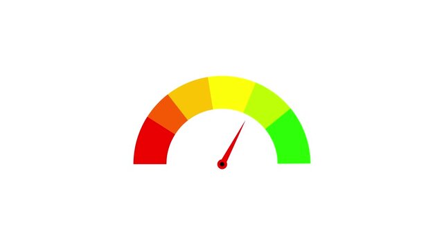 Meter gauge level indicator isolated on black background. Colorful Speedometer or Tachometer Motion Progress on a transparent background alpha channel at zero credit score rating scale 4k video.