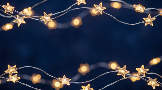 Decorative star-shaped fairy lights on a dark background, creating a festive atmosphere for celebrations and holiday decorations