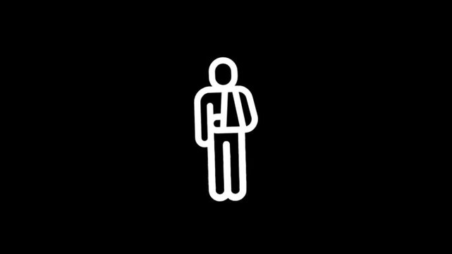 Three white stick figures standing with arms crossed on a black background