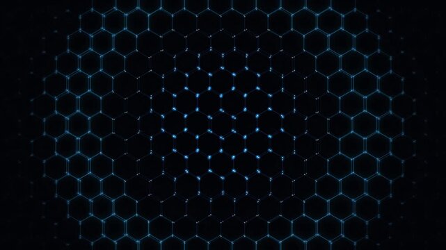Abstract digital honeycomb pattern with glowing blue nodes