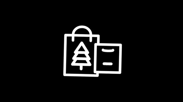 Animated shopping bags with Christmas tree and gift icons for holiday sales