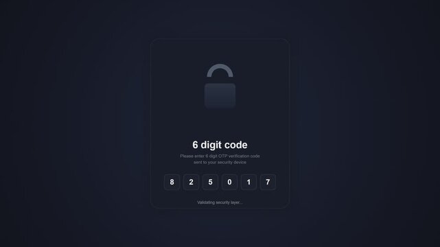 Secure digital interface for two-factor authentication displaying a six-digit verification code.