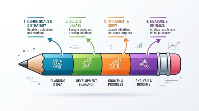 Business process infographic with pencil design and four step workflow