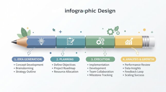 Infographic design template with pencil icon timeline for business strategy
