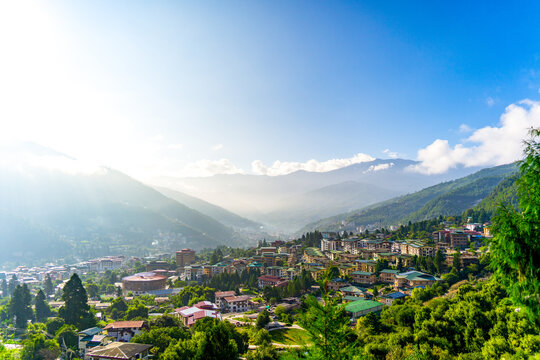 Thimphu City view point of Bhutan SEP 2026,Scenic view of valley cityscape with mountain background and clear sky