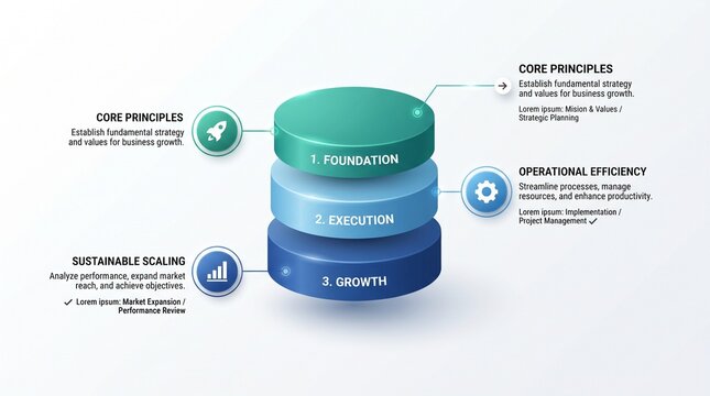 3D stacked infographic chart for business strategy and growth planning