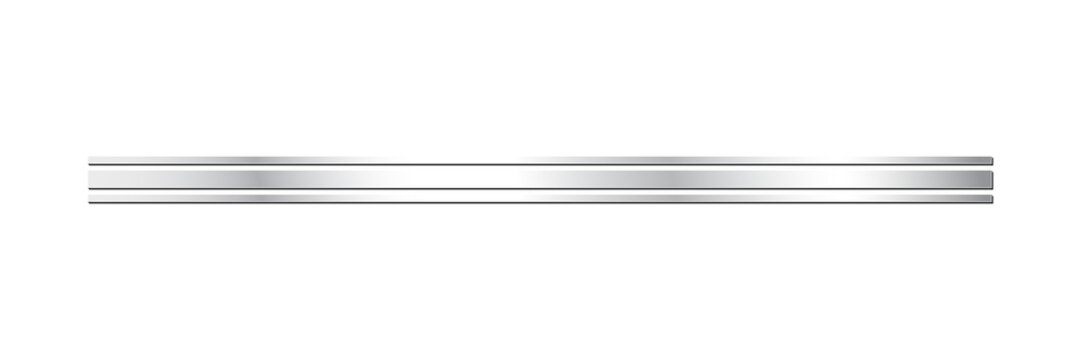 Metallic silver steel gradient 3d bar line with polished chrome finish and reflective industrial metal texture isolated on transparent background for modern design