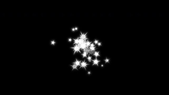4K twinkling particles stars line transition isolated on black screen. Magic tail sparkling glitter star dust trail loop animation with glowing fairy tale pixie dust starlight overlay.