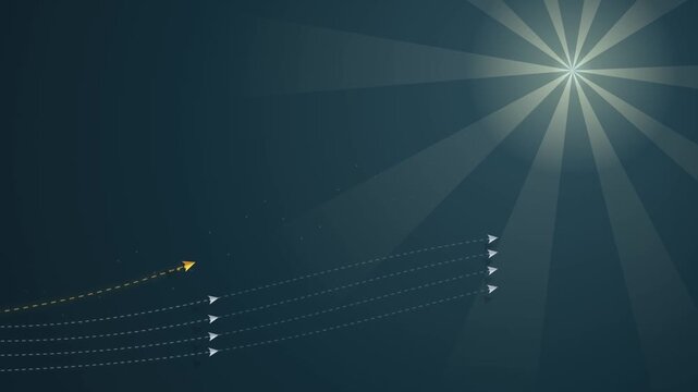 Leadership and innovation concept: gold arrow breaking away from the pack success business strategy