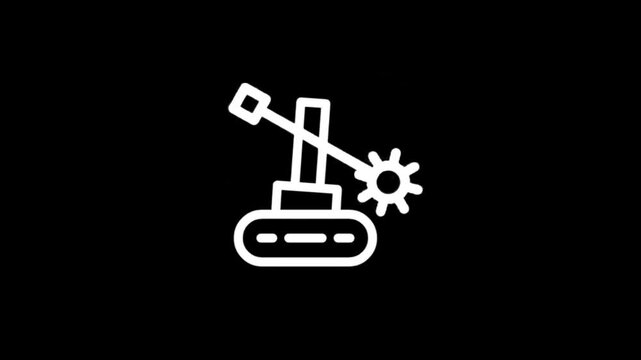 Animated icon of a mechanical device with rotating gears and levers