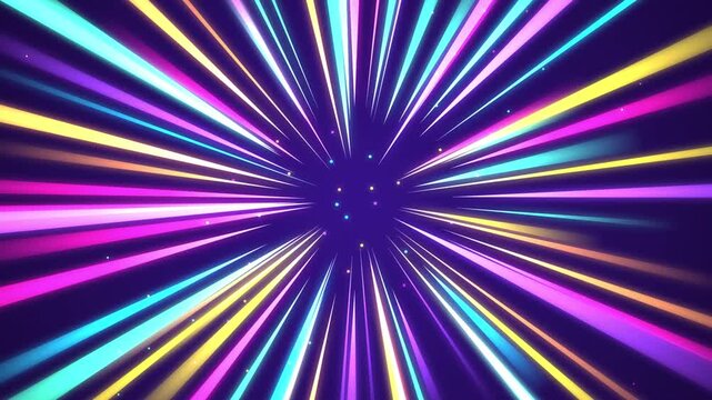 Abstract colorful neon light streaks moving through space in dynamic hyper speed motion loop background.