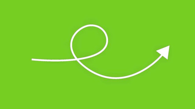 Animated white hand-drawn arrow line pointing and looping on a chroma key green screen background.