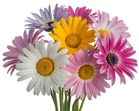 Colorful CloseUp Bouquet Of Daisy Flowers Isolated