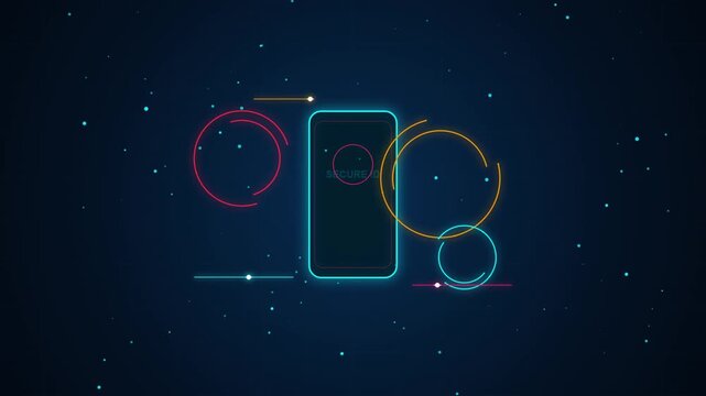 Secure id mobile authentication concept with neon digital interface and data privacy protection cybersecurity