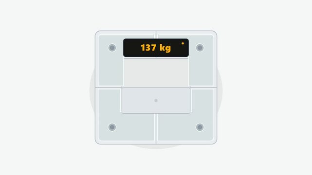 Front-facing digital tablet scale with top-center display counting from 0 to 180 kg in a steady position. Overloads and explodes cleanly into geometric fragments without red crack lines, then reassemb
