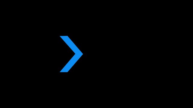 Blue neon arrow sign pointing right glowing on a dark black background