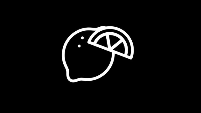 Simple white line art animation of lemons and citrus slices on black background
