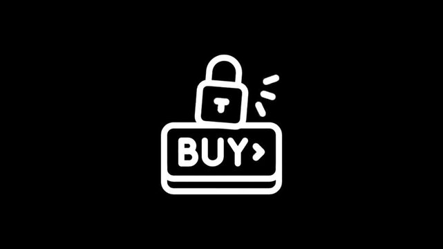 Secure online purchase icon animation with lock and buy button
