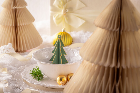 Bright white holiday setting with white accents.