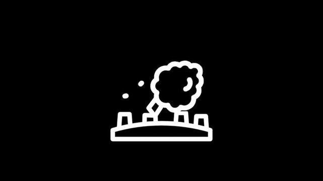 Animated factory icon with smoke billowing from smokestacks