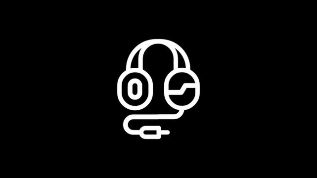 Minimalist white headphones icon animation on black background