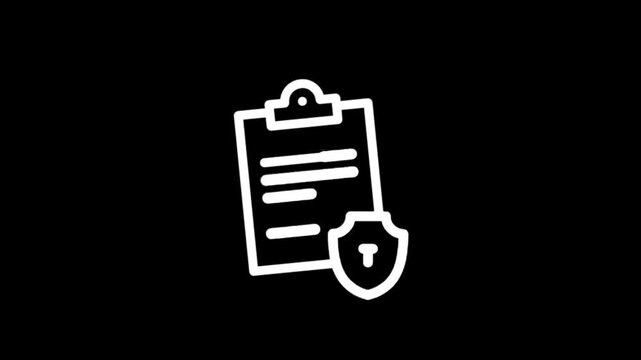 Secure document icon with shield and keyhole symbol on black background