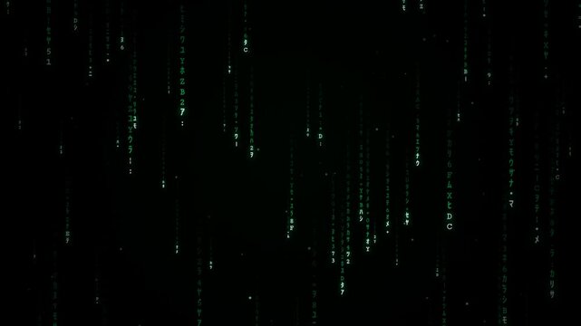 digital matrix code rain background with glowing green characters and cyber technology
