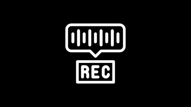 Animated recording icon with sound waves and REC label on black background