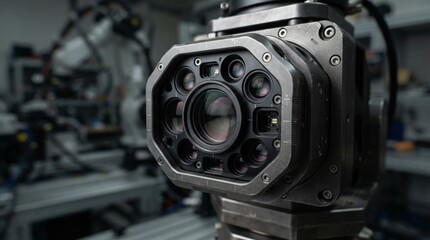 Fototapeta premium 3D laser scanner lens array for industrial quality control in a factory setting