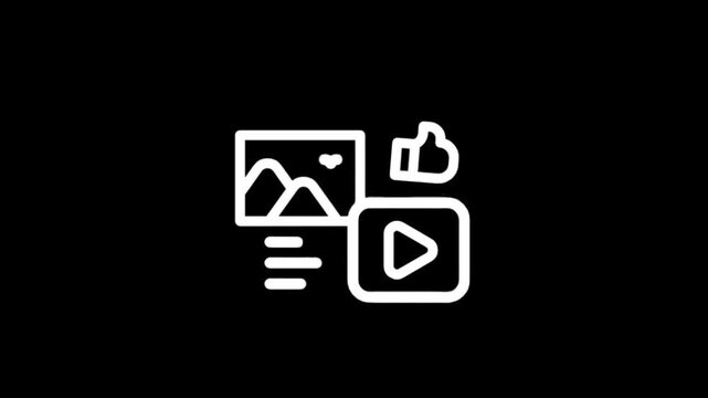 Digital content icons showing images, text, and play buttons